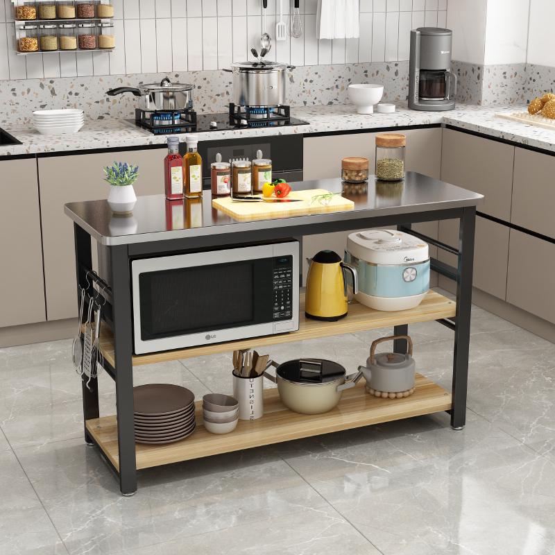 厨房置物架落地多层收纳柜家用橱柜多功能碗柜操作台不锈钢切菜桌