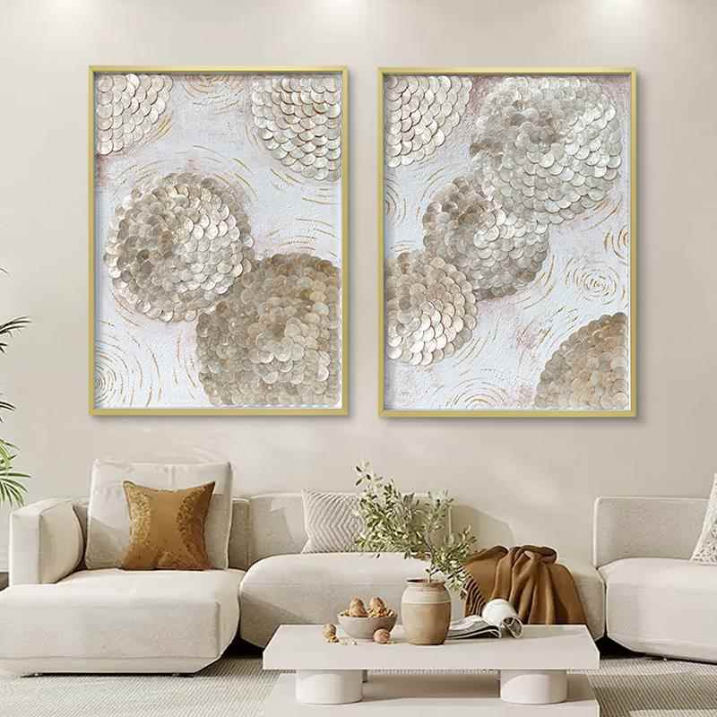 创意轻奢金色贝壳装饰画欧式几何艺术手绘油画客厅卧室背景墙挂画图片