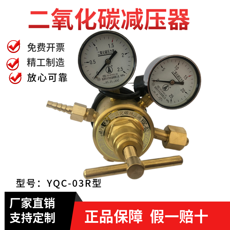 二氧化碳电加热减压器YQC-03R型氧气氮气钢瓶式双表头全铜大流量