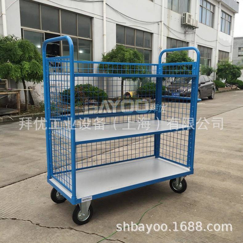 BAYOO/拜优隔板架推车三层木板手推车物流台车网格手推车