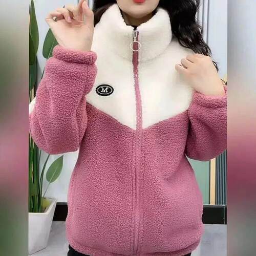 Women Jacket Colored Thickened Lamb Fleece Long Sleeve Mid L