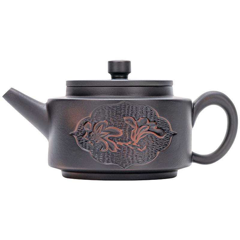 纯手工雕壶刻陶壶功夫茶具GT015家紫办公室泡茶浮雕紫用砂陶瓷套