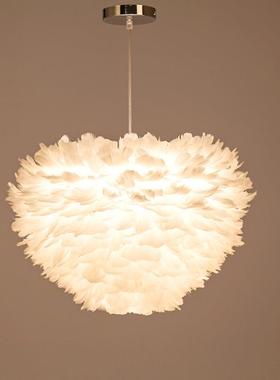 新款北欧简约白色羽毛吊灯现代温馨个性创意浪漫ed婚房卧室灯