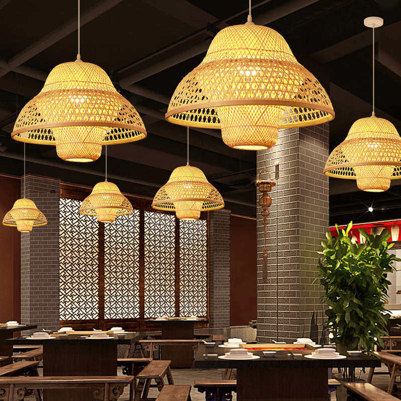 新中式竹编吊灯日式竹艺灯餐厅禅意单头灯具茶室民宿火锅店吊灯,家装灯饰光源,客厅吊灯,淘宝优惠券,粉丝福利购,淘宝优惠卷