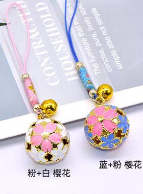 跨境日本diy樱花铃铛钥匙扣手机挂配饰件金属铃铛御守风铜铃铛