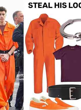 路易吉杂志同款囚服橙色套装文字万圣节cos工装连身衣套装男女款
