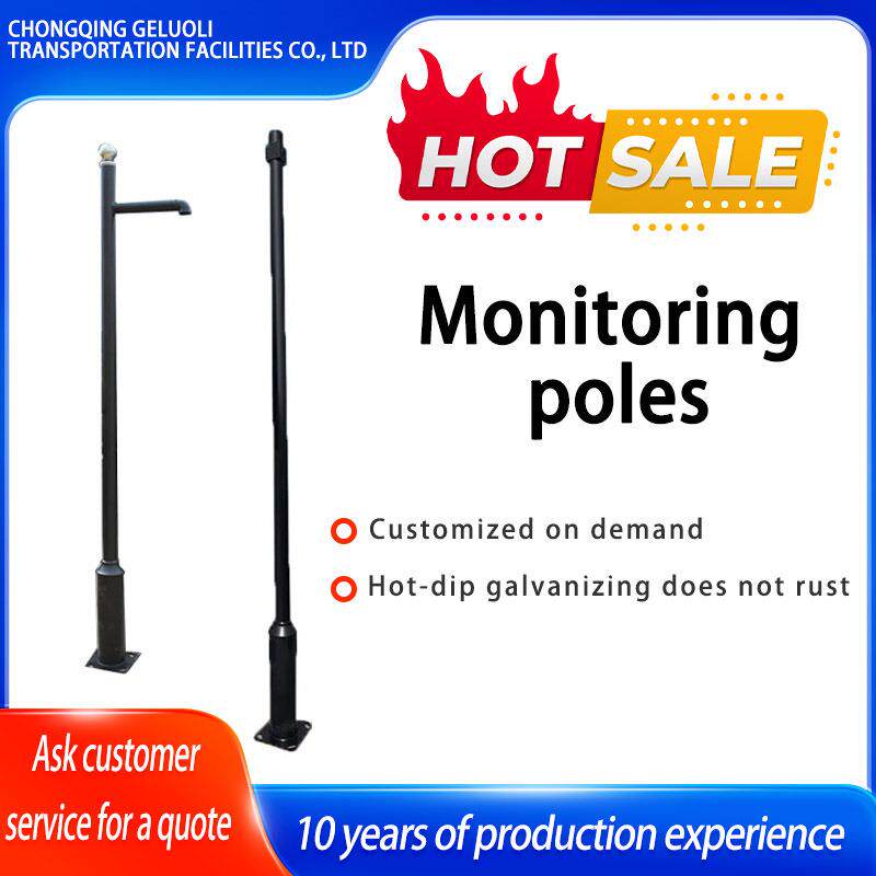 监控立杆4米钢管黑色厚度2.0mm用于固定摄像头热镀锌防生锈坚固稳