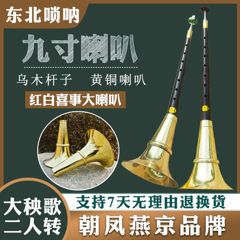 唢呐乐器全乌木直杆9寸唢呐平均孔不定调二喇叭唢呐民间吹奏乐器