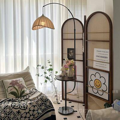 中古风客落地灯沙厅旁能复古美式氛围感智无线737充电边几发台灯