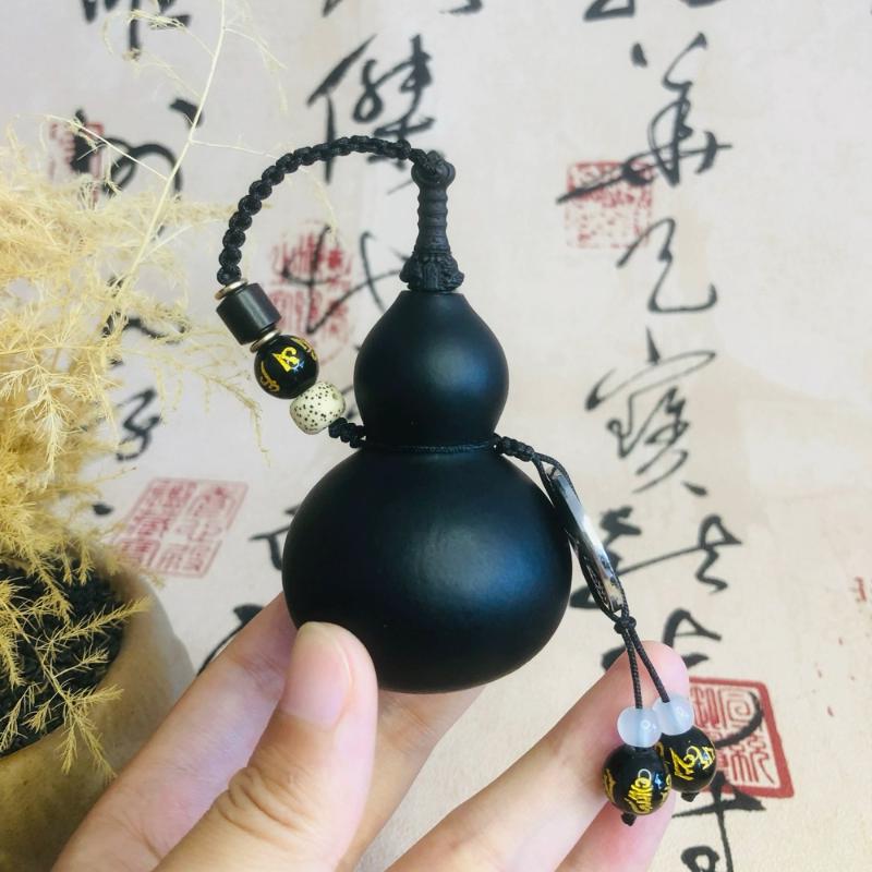 养剑葫芦手工定制搭配桃木剑天然黑色葫芦开口手把件挂件文玩配饰