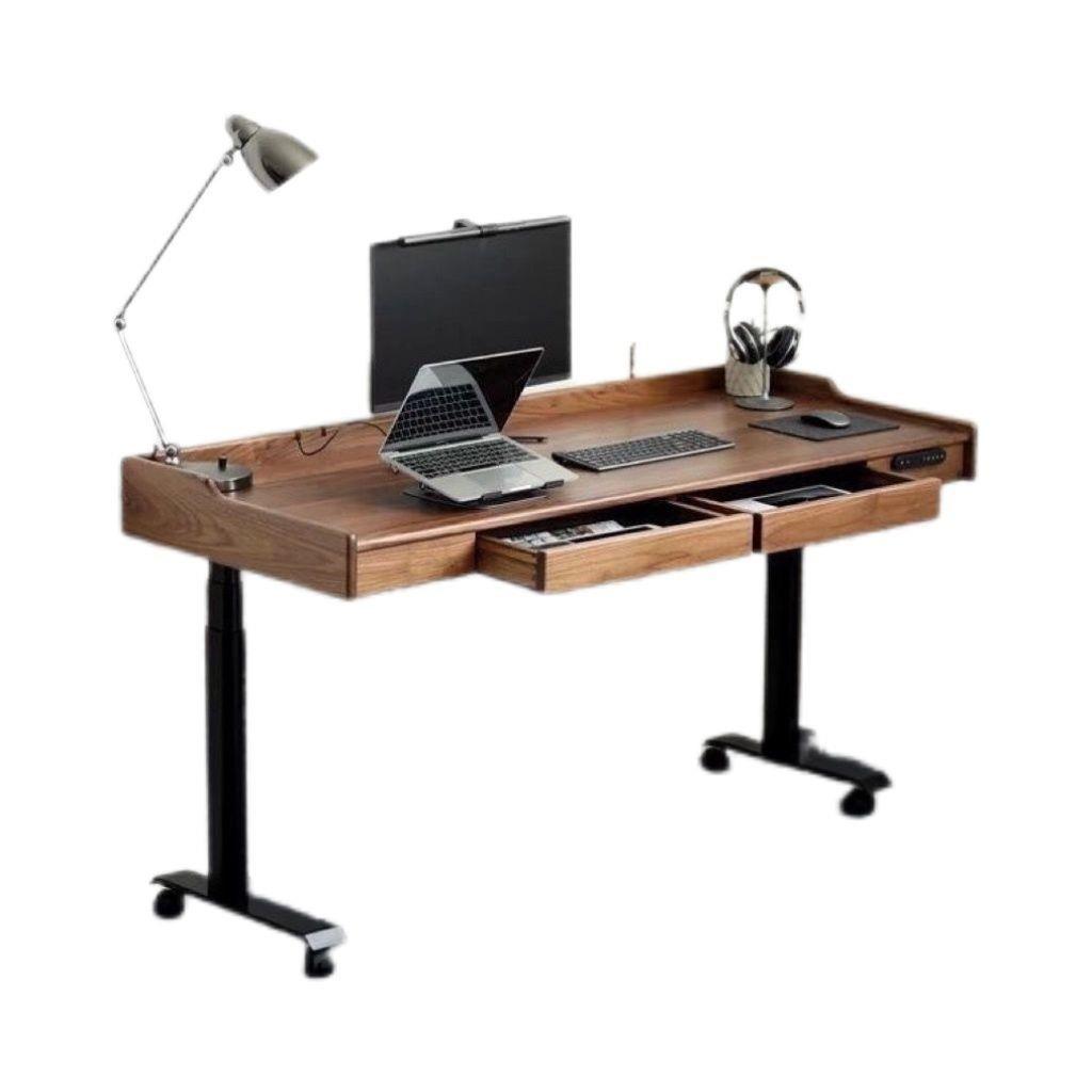 实木黑式胡桃木电动升降桌电NII脑智能作移动办公电升降工台书竞