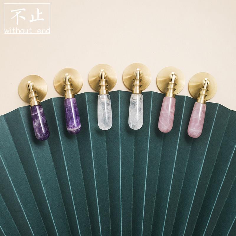原创天然水晶纯黄铜小拉手北欧轻奢高端衣整体橱柜门抽屉家俱单孔