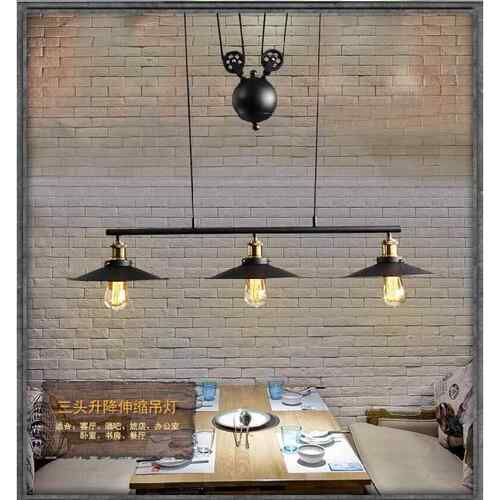 美HUA-D022式工业风loft铁艺三头厅复台古球室台酒餐吧餐桌滑轮升