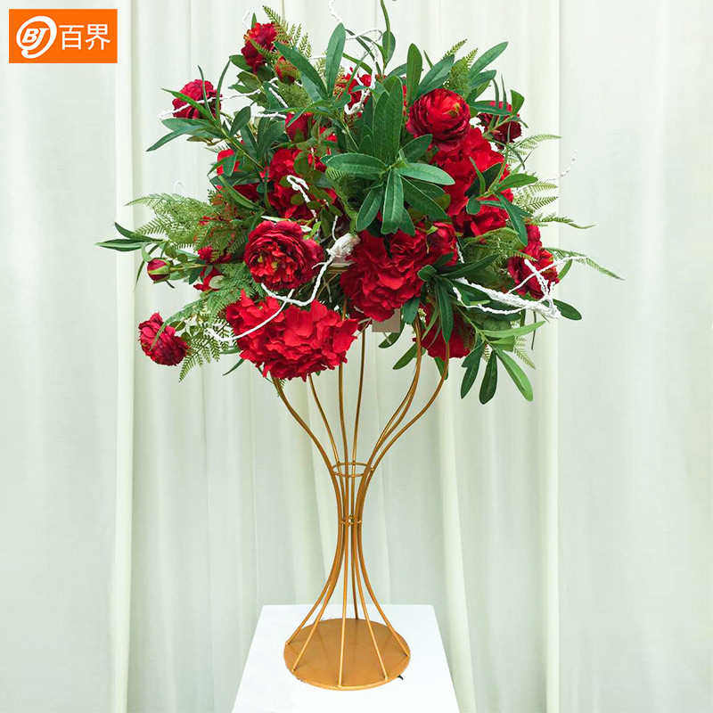 百界欧式新款花器婚庆铁艺舞台布置路引酒店家居桌摆架子造型插花