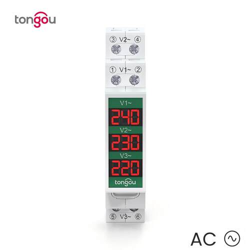 TONGOU导轨安装交流三相电压表60V-450V智能数显仪表电子电工仪表