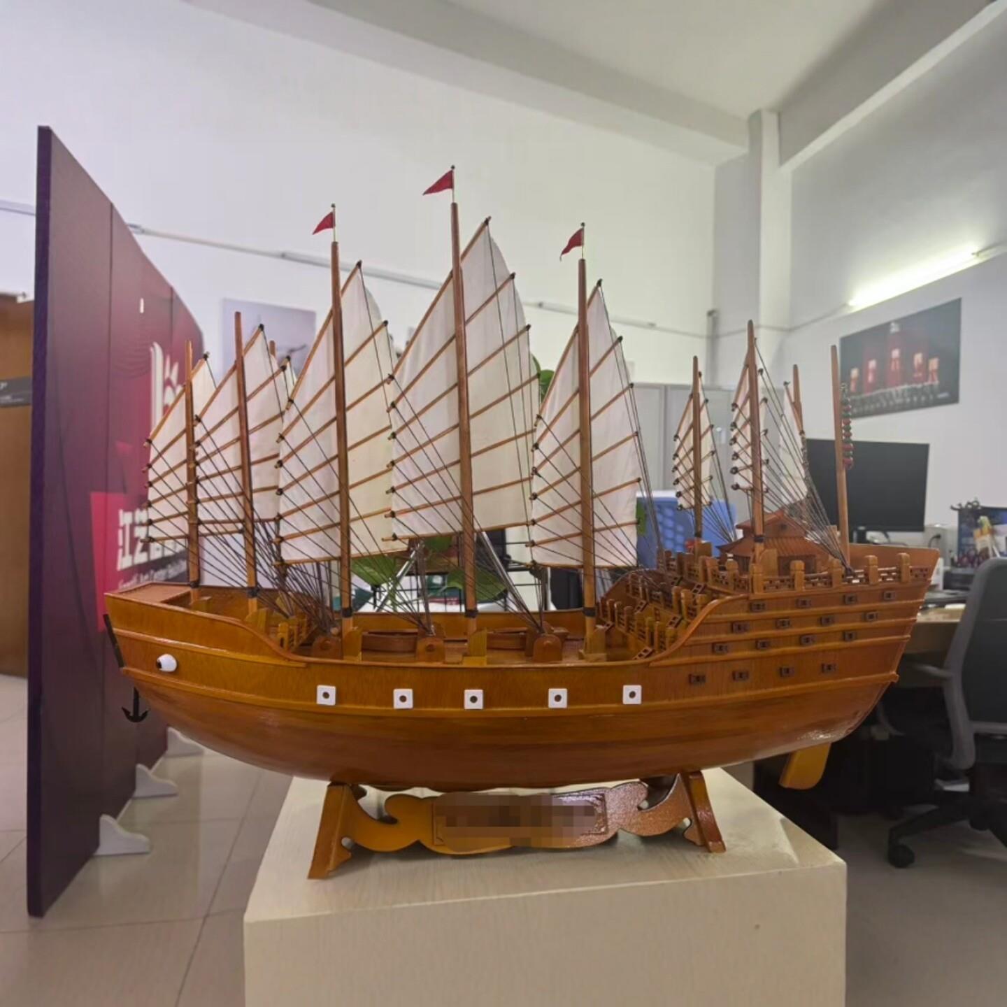 中式风实木帆船摆件郑和宝下西洋一帆风顺福船模型成品工艺礼品摆