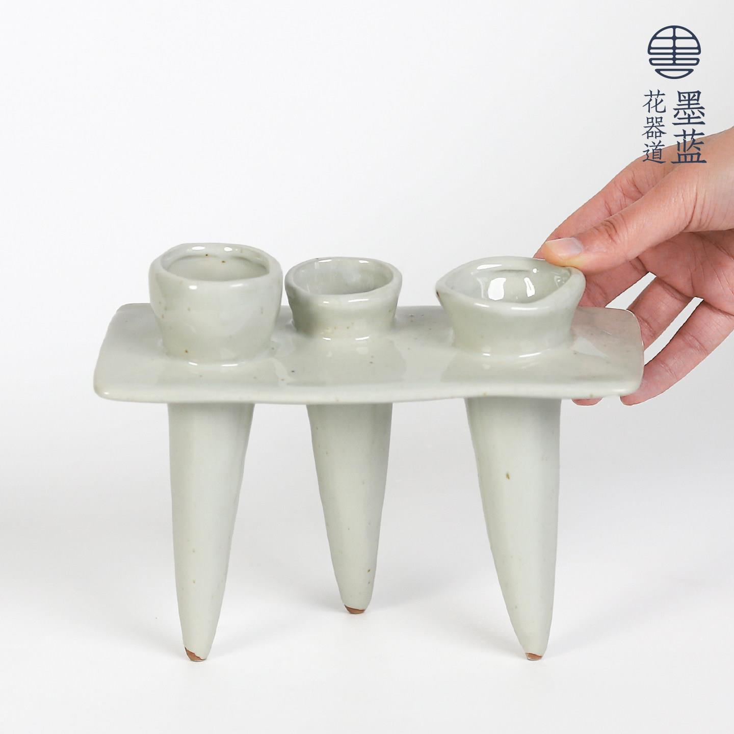 墨蓝手作自由花器日式草月流陶瓷花瓶花道高级感创意插花器皿