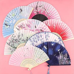 Hand Fans Vintage Folding Japanese Bamboo Chinese Silk Fan