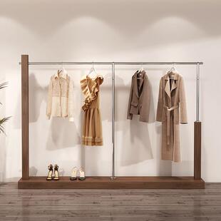高端设计师款胡桃木落地衣架服装店中岛展示架女装中间货架落地式
