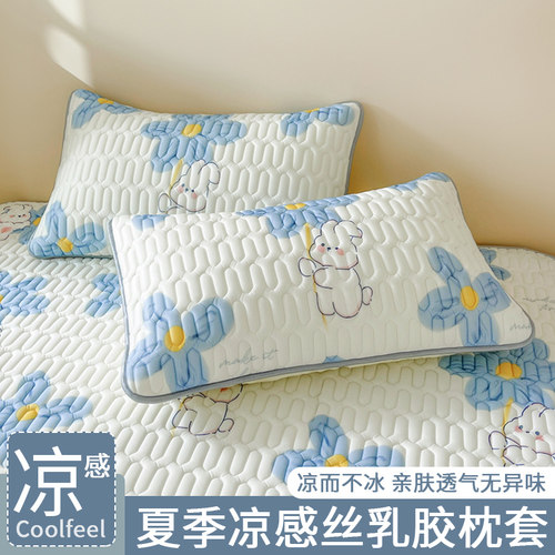 夏季凉感冰丝乳胶枕套一对装家用单个48cmx74cm枕头套枕芯内胆套