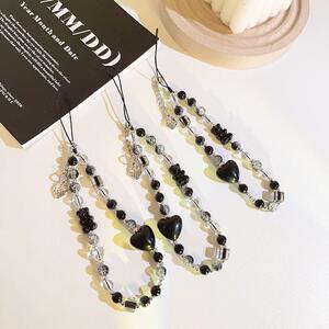 潮酷风爱心串珠链条手机挂绳配饰手机壳挂链手工串珠耳机套钥匙扣