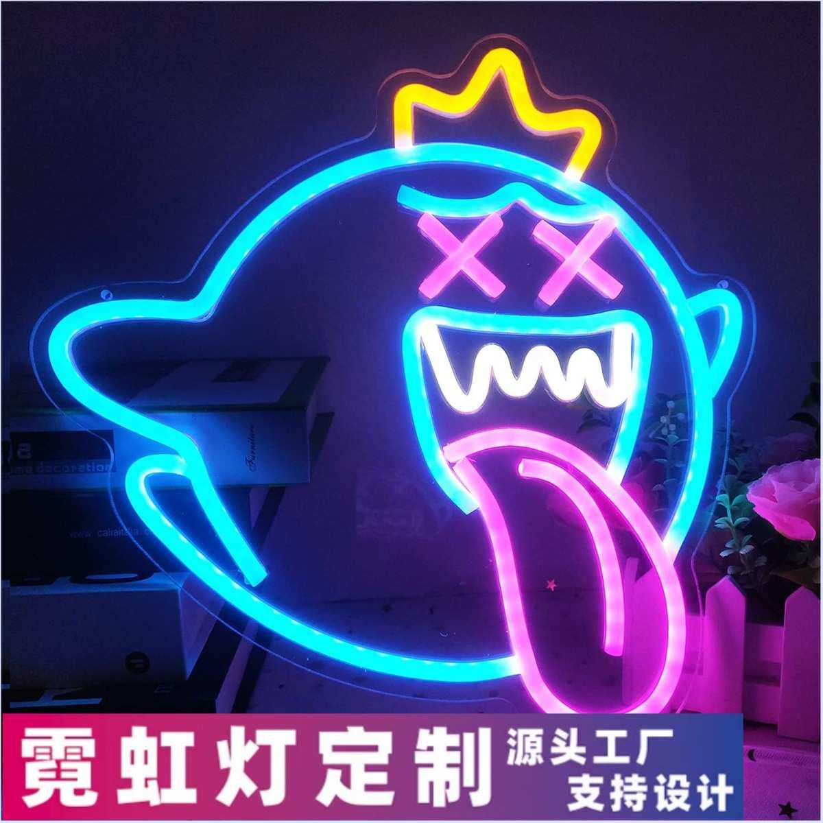 霓虹灯temu灯造型幽灵led直发装饰灯笑脸外贸发光工厂