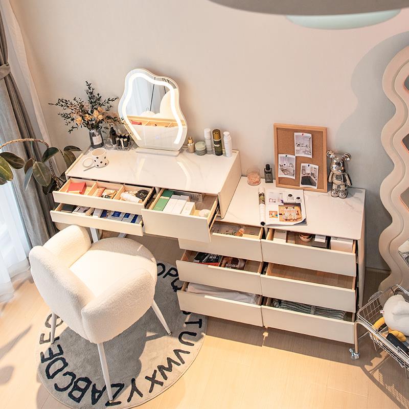 奶油风11080柜全实木梳妆台现代简卧室转斗柜约收纳化妆台角一体