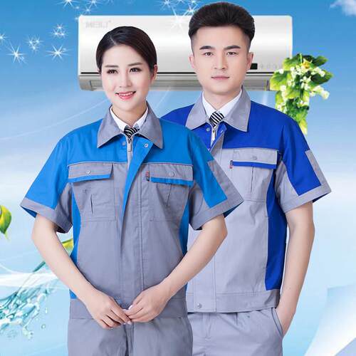 夏季工作服套装男短袖定制印字工厂工人劳保服透气汽修服耐磨工装