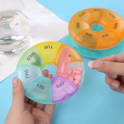 1Pcs Round Pill Case Plastic 7 Days Weekly Tablet Candy Box