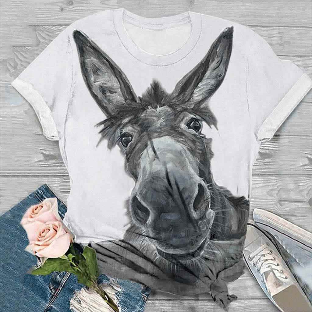 Fashion solid color donkey head round neck short sleeve