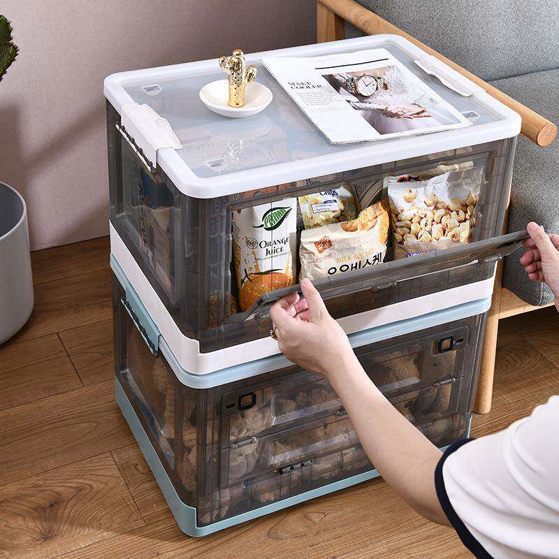 学校书载802折叠收纳箱带盖带滑轮车储物家用侧开塑籍料透明整理