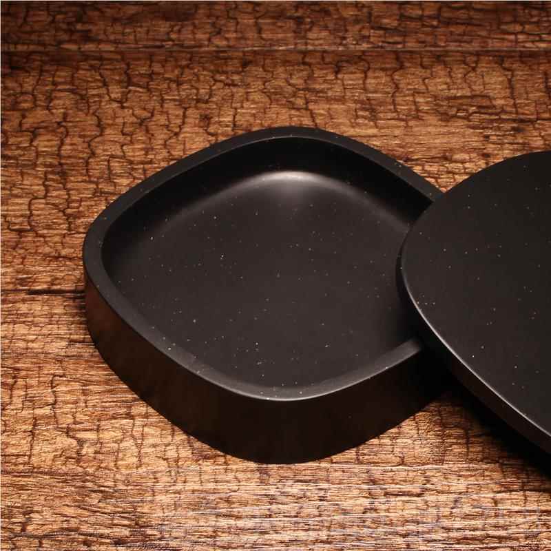 高档宝4英寸带盖砚台原石者金星砚天然素砚歙文房四书法墨海盒初