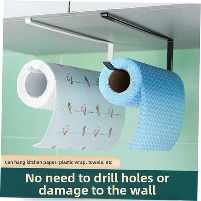 Non-perforated kitchen paper towel rack under cabinet hanger