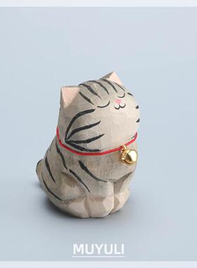 手工木雕麝香猫，小猫桌面装饰品创意装饰可爱的中国情人节教师节