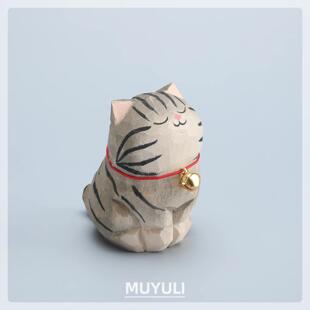 手工木雕麝香猫，小猫桌面装饰品创意装饰可爱的中国情人节教师节