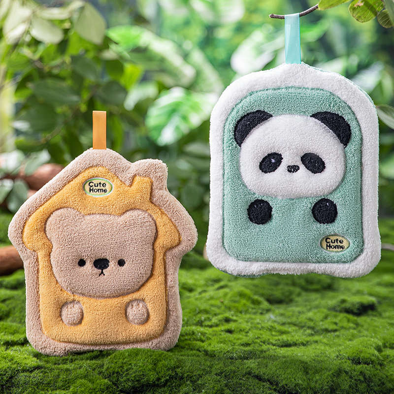 双层擦手巾加厚吸水速干新款儿童方巾珊瑚绒卡通可爱擦手毛巾跨境