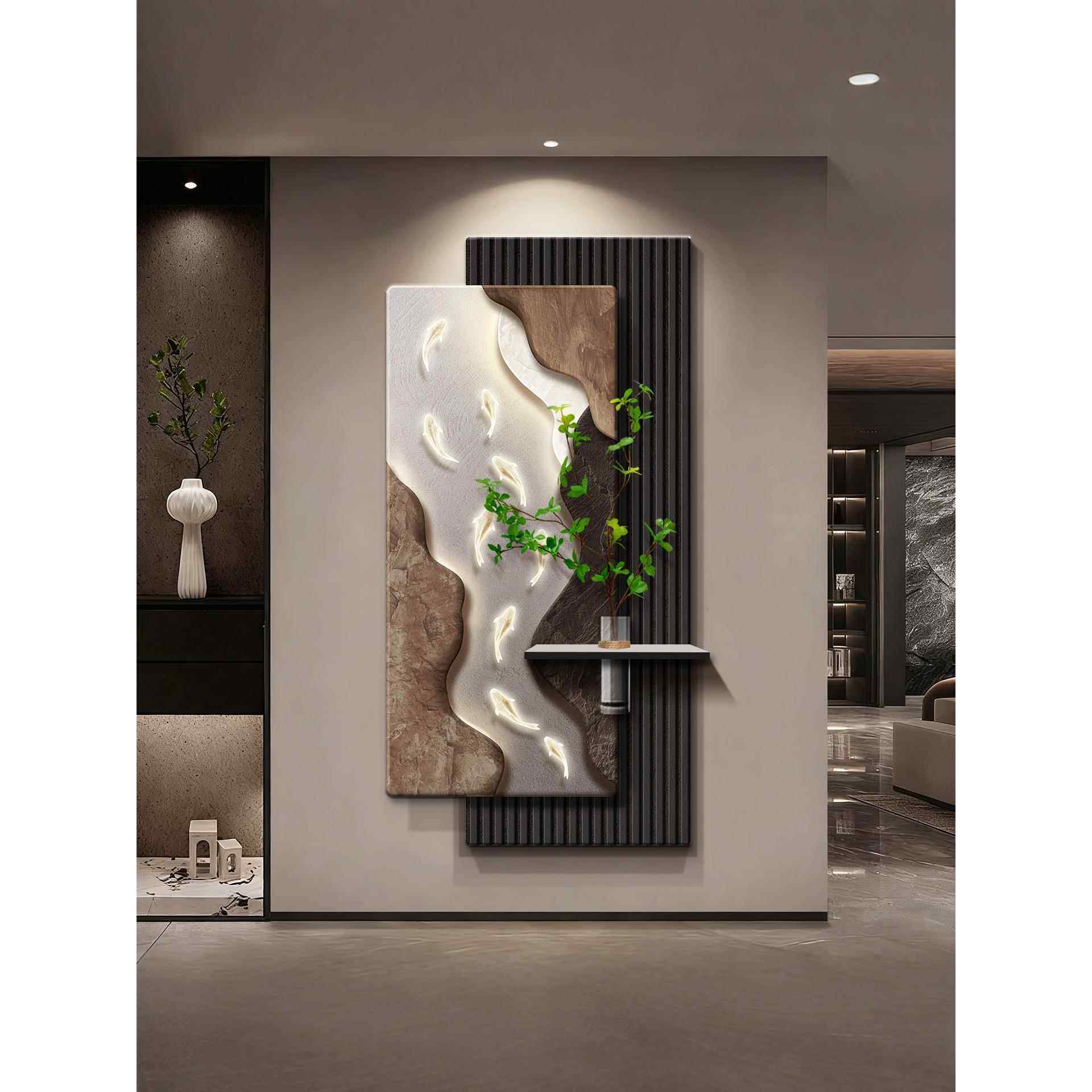 水培植物玄关九鱼图装饰画墙画轻奢高级感走廊尽头背景绿植壁挂画,家居饰品,现代装饰画,淘宝优惠券,粉丝福利购,淘宝优惠卷