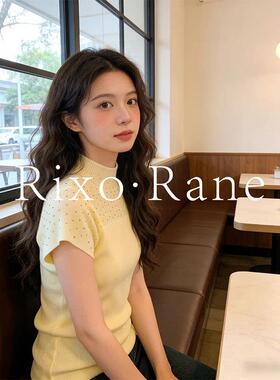 法国Rixo Rane 气质出场法式设计感贴珠半高领针织修身短袖上衣