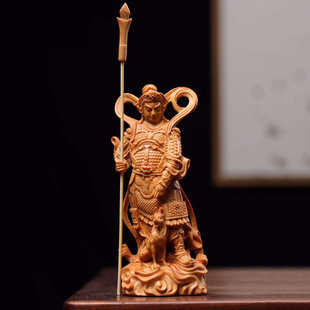 崖柏木雕杨戬二郎真君办公车摆件 南天门哮天犬护法生肖狗工艺品
