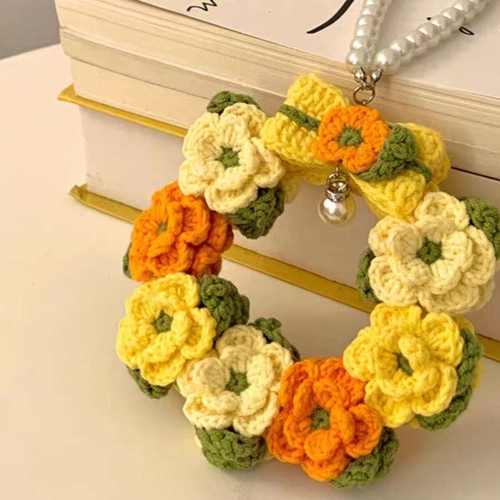 小花车挂花环花朵手工编织挂件diy材料包毛线编织钩针送女男朋友