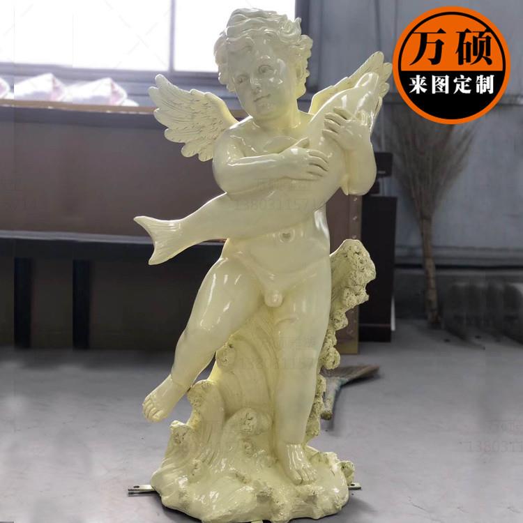 玻璃钢西方天使雕塑 白色玻璃钢天使儿童雕塑 酒店别墅美陈装饰