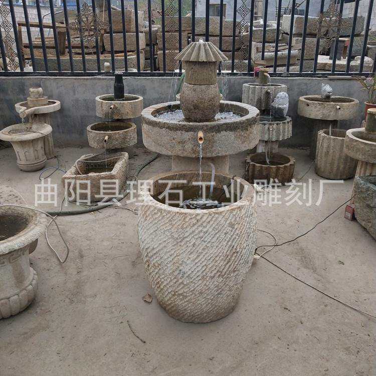 石雕老石槽石磨流水组合 仿古怀旧庭院阳台景观摆件石盘水槽