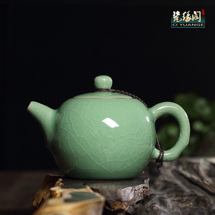 青瓷大号功夫茶壶茶具精品陶瓷单壶龙泉市哥窑弟窑茶道专用单个壶