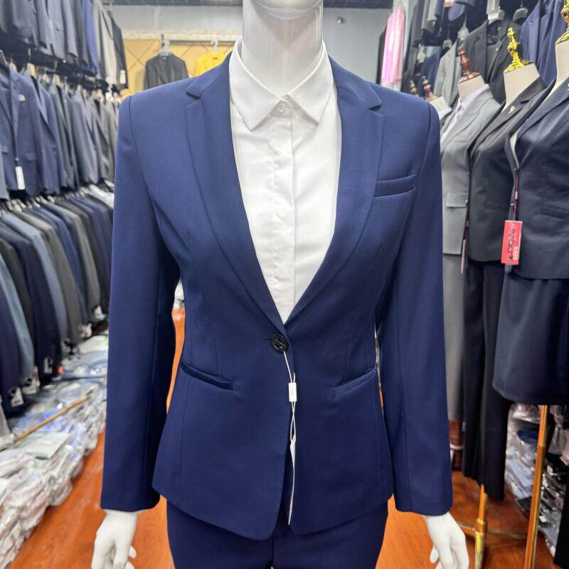 宝蓝色女西装职业女裤套装修身抗皱哔叽酒店物业宾馆前台工作制服
