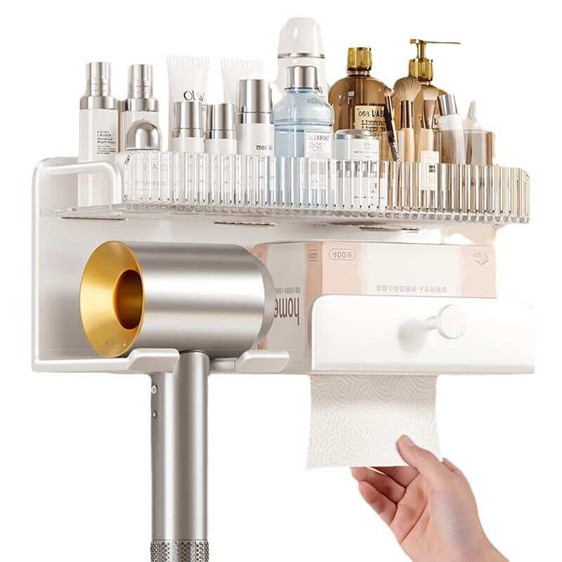 架吹风机免壁挂杯物筒收纳架风式奶油置力亚克打孔支架牙刷架风