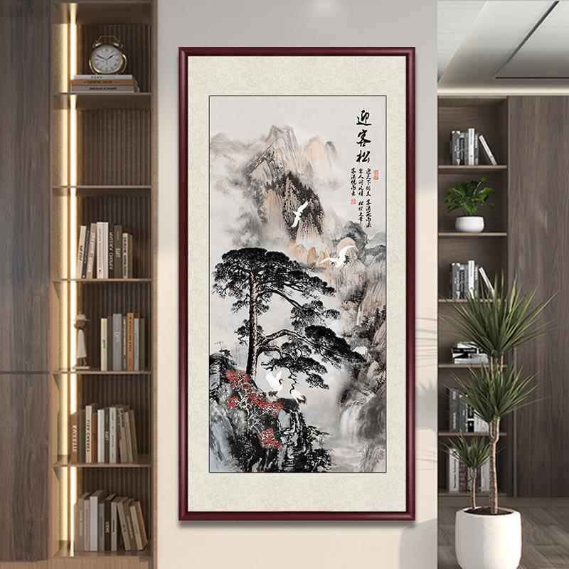 迎客松国画新中式入户玄关装饰画中堂画客厅挂画墙壁画走廊山水画