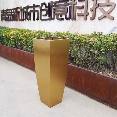 简约电镀香槟金花箱不锈钢花钵真空镀膜花盆景观金属花箱金色花器