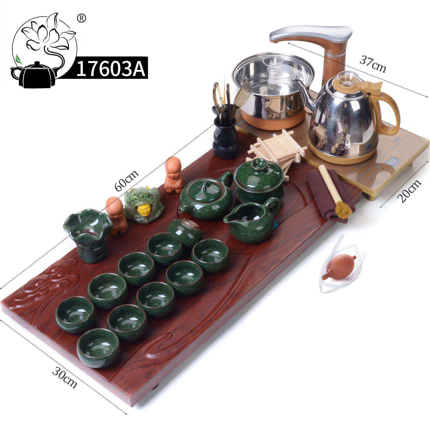 176全自动茶具套装家用办公会客整套茶盘实木一体大茶台排水现代