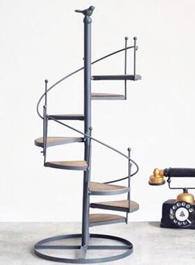 欧式艺楼花架旋转多层梯式小鸟置物架铁阳台客梯498厅花室盆架子