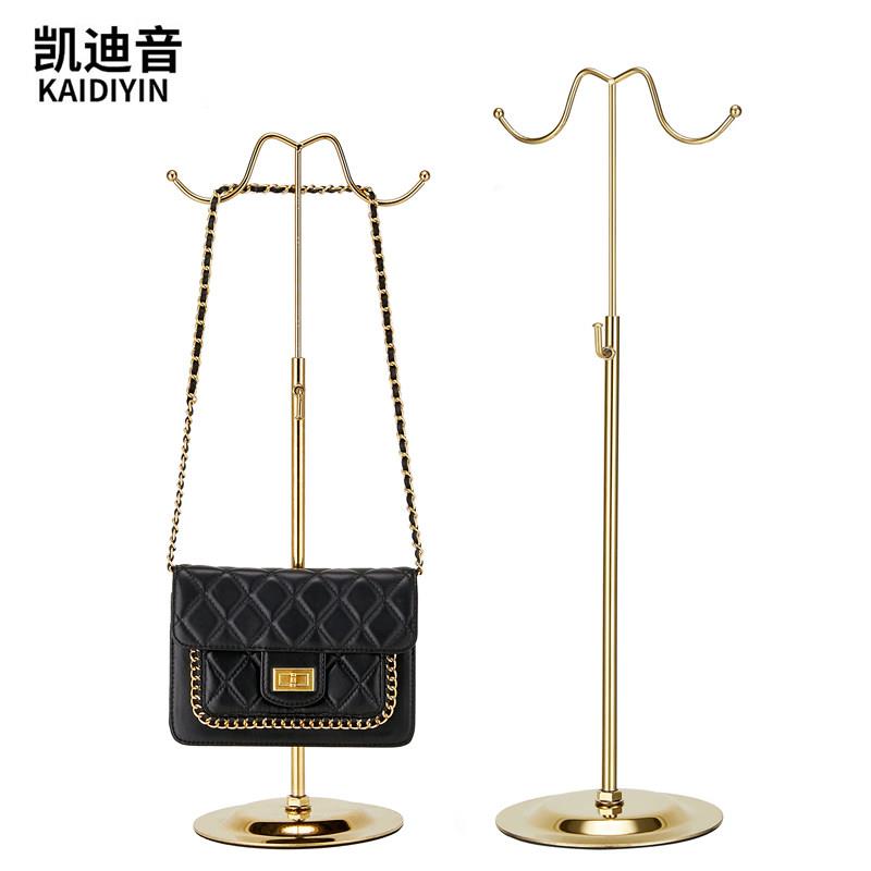 简约不锈钢钛合金色双勾挂包架子包包展示架男女士包陈列道具可调